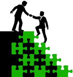 Business consultant mentor or teamwork helps associate find prob